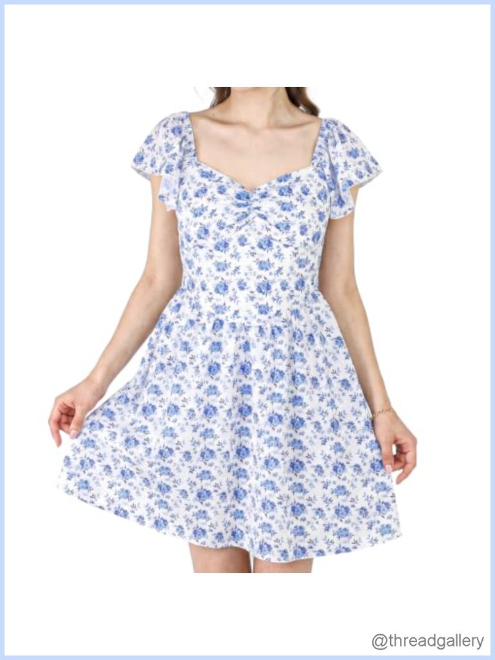 Women's Floral Mini Dress Square Neck Ruffled Sleeve Corset Sundress